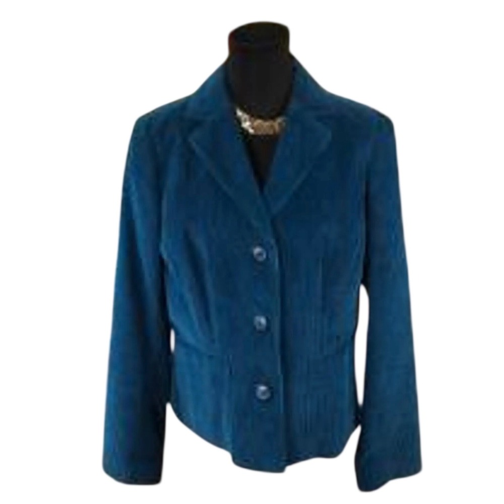 (S2) First Issue Liz Claiborne Teal Blue Corduroy Blazer Jacket Plus Size 3 3X